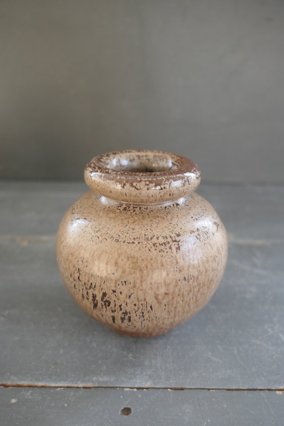 Image 1 of Vintage set of round vases in cream and brown tones