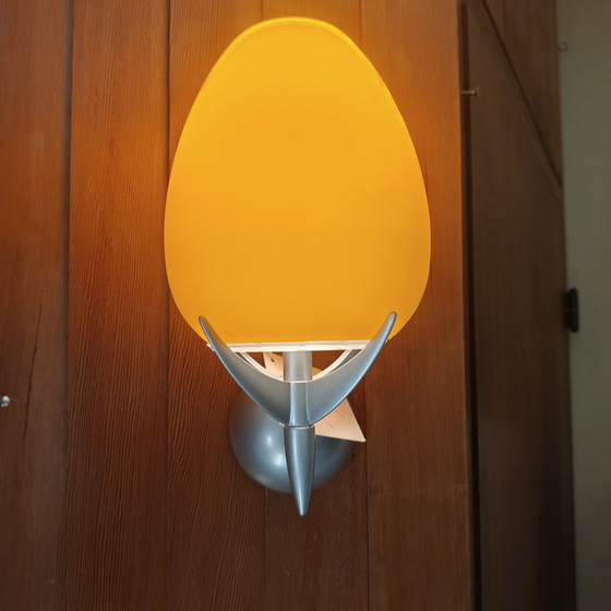 Image 1 of Vintage Lucente Wall Lamp – Italian Space Age Design – Orange Glass – NOS with Tag – 1970s Style Lighting