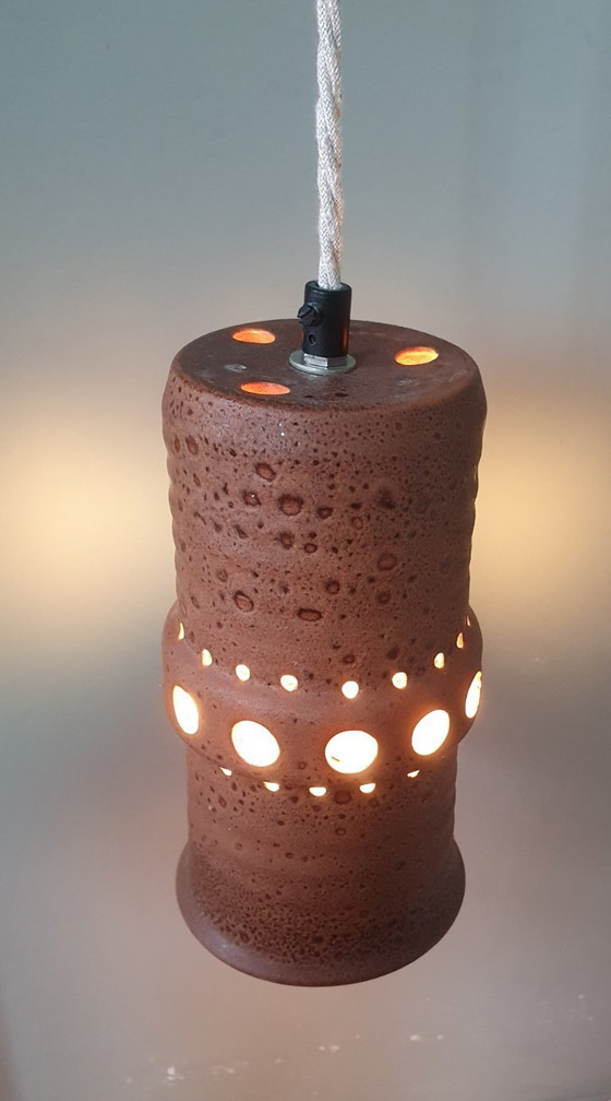 Image 1 of Set di 2 lampade a sospensione vintage in ceramica, Germania Ovest, vetro lava