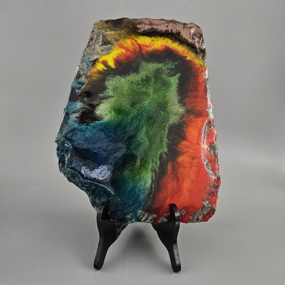 Image 1 of Vintage West-Duitse Fat Lava Muurplaquette Gemaakt Door Vulkan Keramik / Ostara Fliesen. Kleuren: Rood, Geel, Blauw En Groen.