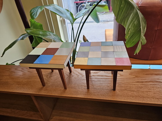 Image 1 of Set van 2 Vintage Plantentafeltjes Bijzettafeltje Tafeltje