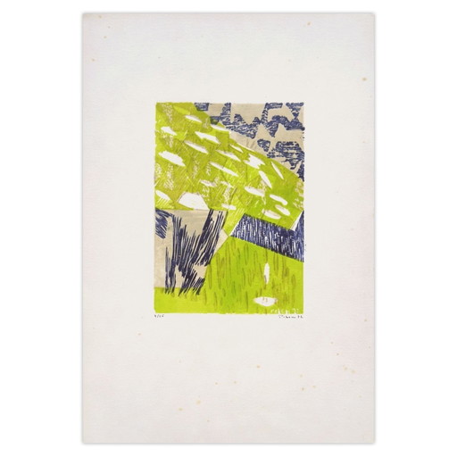 Monique PEHEM (BRETON-PROUTÉ) signierter Linolschnitt Gänseblümchen in einem Büschel 1972 – lithos zeefdrukken (photo 2 of 5)