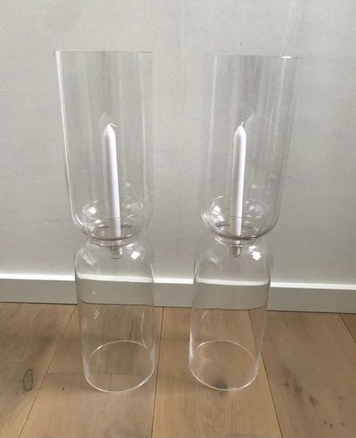 2x Iittala - Laterne Kerzenleuchter 60cm + Apparat + Glas