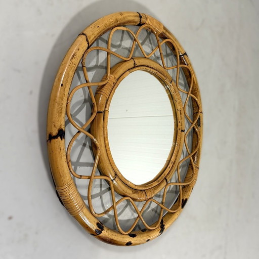 Großer Rattan-Wandspiegel Italien 1960