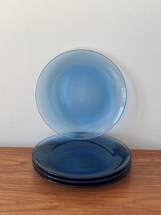 Vintage Blauwe Glazen Bordenset (12-Delig) – Mid Century / Retro – Servies, Glass (photo 3 of 6)