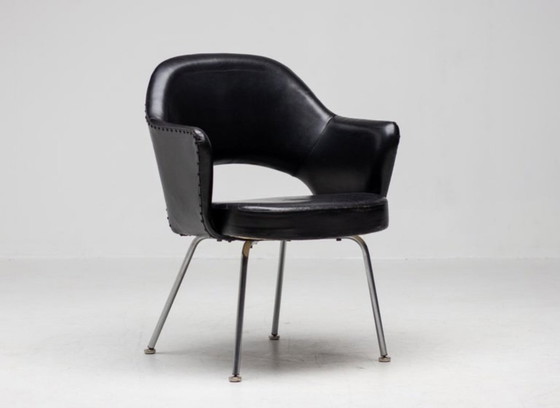 Image 1 of Set of 4 Saarinen Executive Armchairs for Knoll in Black Leather