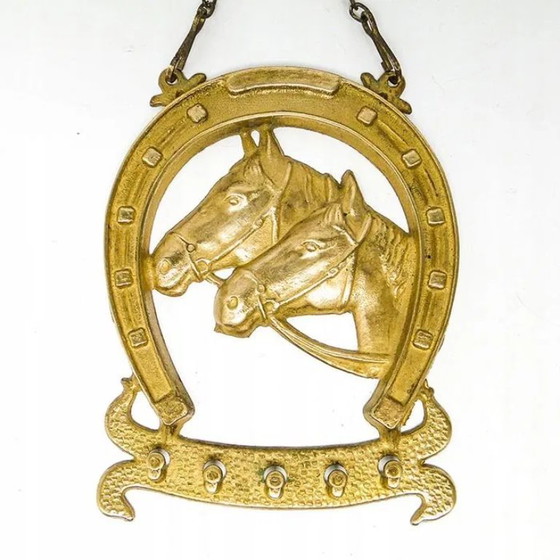 Portachiavi in ottone stile Art Nouveau con cavalli, polacco, anni '50, Appendiabiti, Dorato (foto 5 di 11)