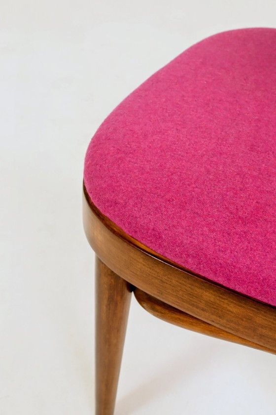 Image 1 of Sedia retrò in legno curvato in stile classico, rivestimento in lana fucsia, completamente ristrutturata, 1950