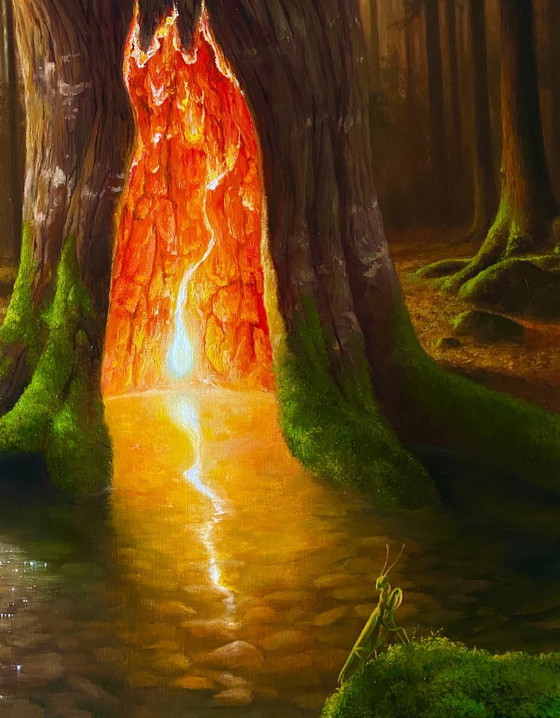 Original Oil Painting Tree Landscape Fantasy The Secret in the Forest – Paintings & Drawings, Canvas (photo 5 of 8)