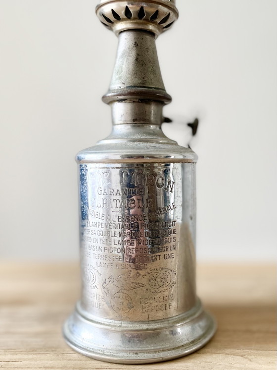 Image 1 of Antique French Pigeon Oil Lamp · 19th Century · Pewter · Original Glass Globe · Genuine Guaranteed
