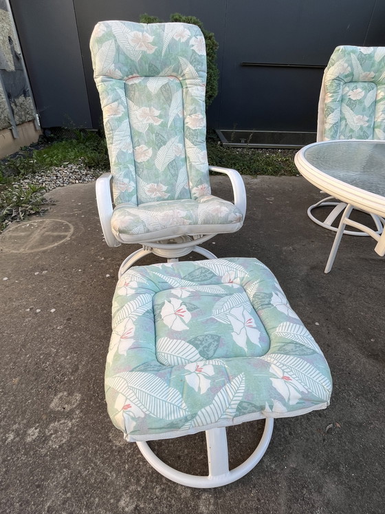 Image 1 of Garden set consisting of glass table, 4 armchairs and 2 stools