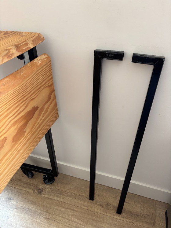 Image 1 of Op maat gemaakte opvouwbare houten bartafel op wielen