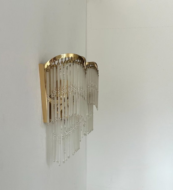 Pair of Vintage Wall lights, Brass and Glass Pendants, Italy 1970 (photo 4 of 8)