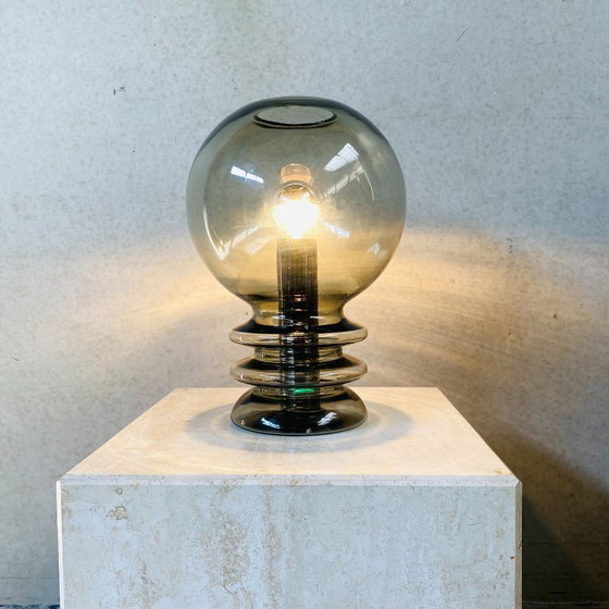 Image 1 of Hand-blown "Bulb Moon" Design Table Lamp Glashütte Limburg, 1960