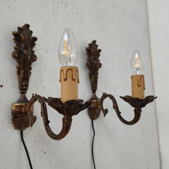 Image 1 of Vintage messing Hollywood Regency wandlampjes bedlampjes 02