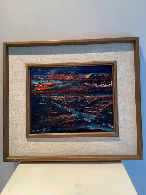 Prachtig expressionistisch zeegezicht van Roger Desitter(1941-2018). Pasteuze impasato- techniek met originele kader.