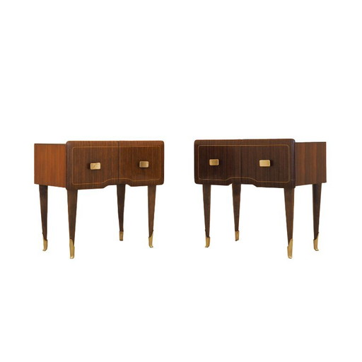 Par de mesitas de noche italianas en chapa de caoba, estilo moderno italiano, década de 1970. – ladekasten, Wood