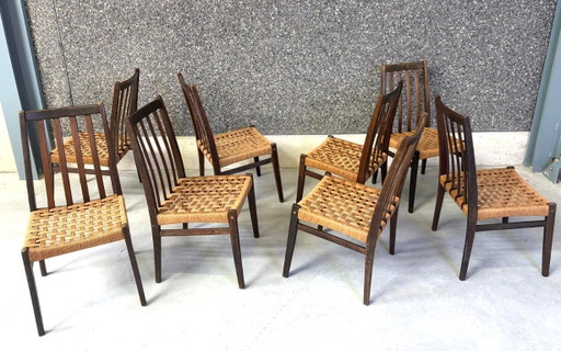 Chaises de salle à manger danoises en corde, lot de 8 - années 60 – eetkamerstoelen, Paper, Wood (photo 2 of 10)