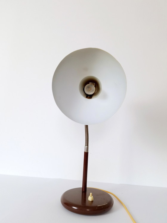 Image 1 of Vintage Gooseneck Table Lamp / Desk Lamp Brown / Industrial Metal Lamp / Retro Office Lamp