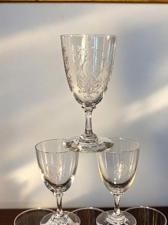 6 Baccarat Glasses Funnel Shaped Late 19th - Early 20th Century – Glass & Decanter, Crystal (photo 5 of 11)