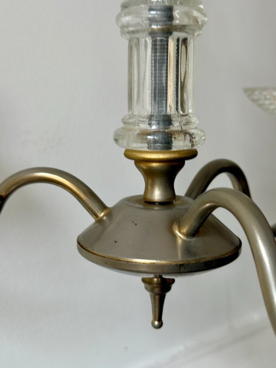 Image 1 of Kroonluchter van messing en glas met 3 armen