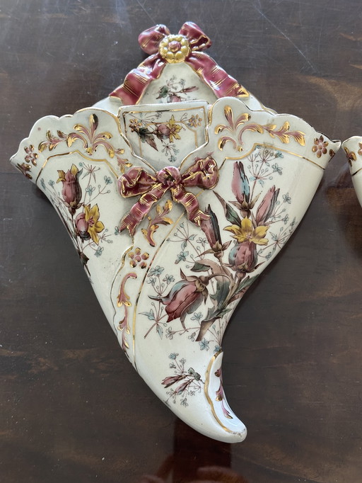 Cornes d'Abondance or Jardinière Murale in Sarreguemines earthenware Late 19th century