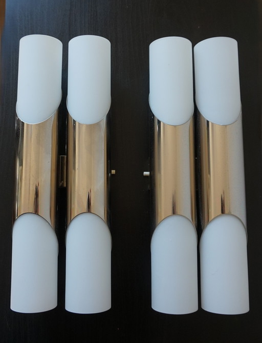 Neuhaus Chrome/Opal Glass Wall Lights / Sconces Pair by Rolf Krüger, 1960