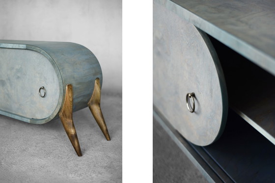 Image 1 of Vintage Mid Century Italiaans Modern Turquoise Streamline Dressoir in Berk, 1960