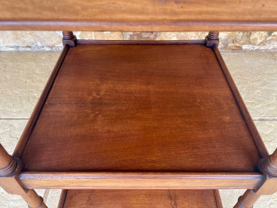 Image 1 of Three-Tiered, Walnut Turned Wood, Faux Bamboo, Side Table, 1930s