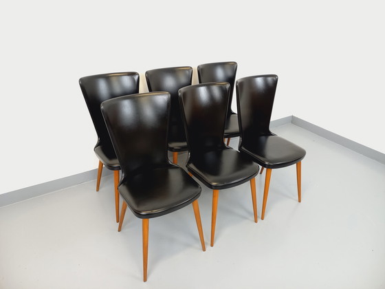 Image 1 of Set di 6 sedie vintage Baumann Essor in legno di faggio e skai degli anni '60