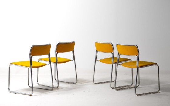 Buisvormige jaren 70 stoelen – Eetkamerstoelen, Metal, Textile (photo 4 of 11)