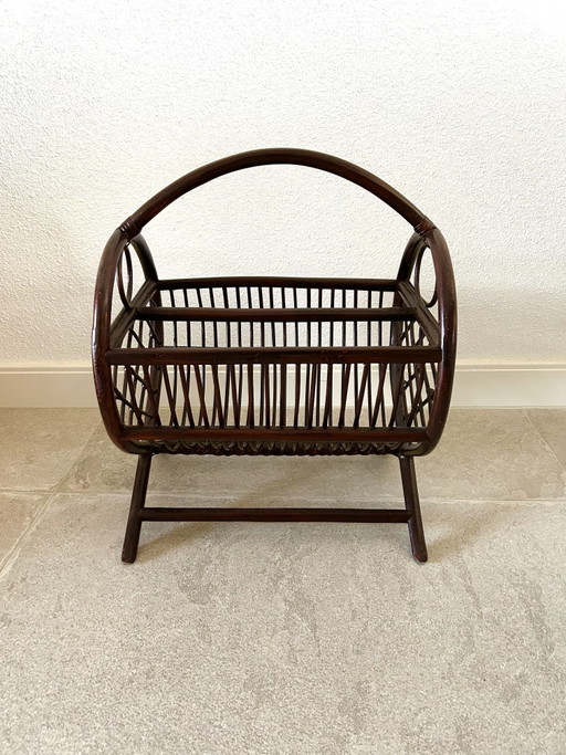 Vintage Zeitschriftenhalter aus Rattan – boekenkasten (photo 2 of 5)