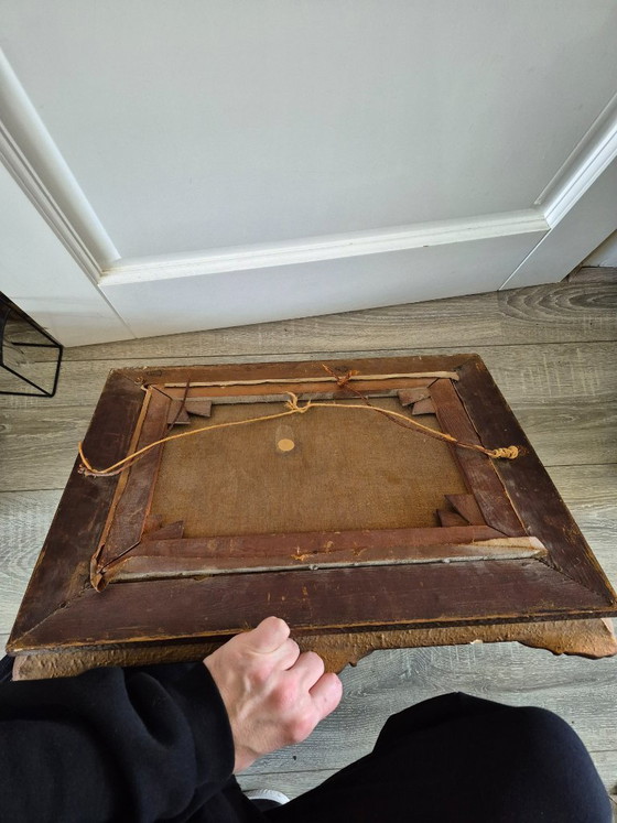 Image 1 of Antico dipinto paesaggistico olandese con canale e casa