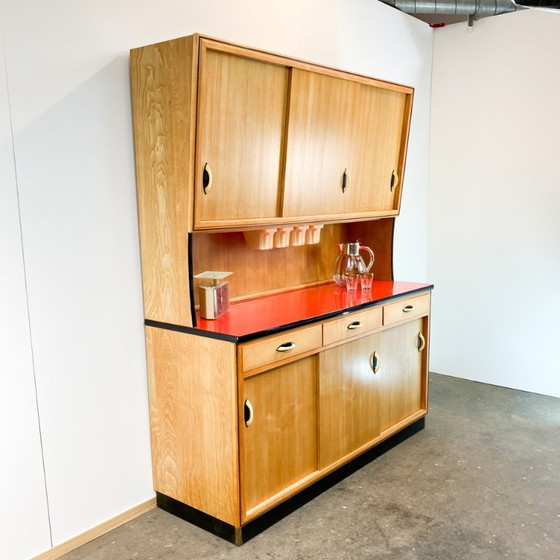 Image 1 of Kitchen buffet with red formica top by Baumann Möbel, oak, 1960s