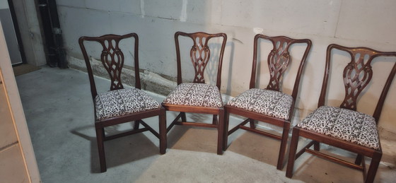 Set of 4 Chippendale-style dining chairs with leopard print seat – Wood (photo 6 of 10)