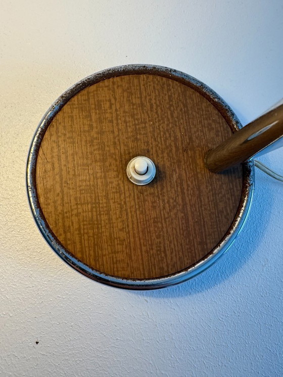 Image 1 of Pair of vintage adjustable table lamps, chromed metal and wood, France, 1970