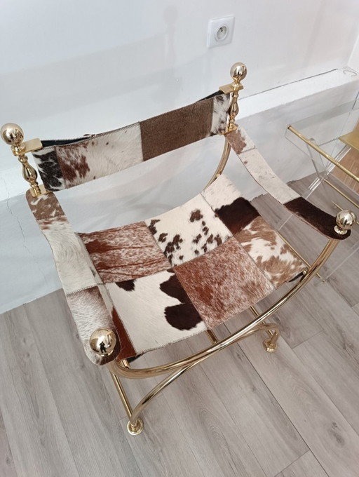 Poltrona in pelle e ottone di Simon Disegno, Italia, 1970