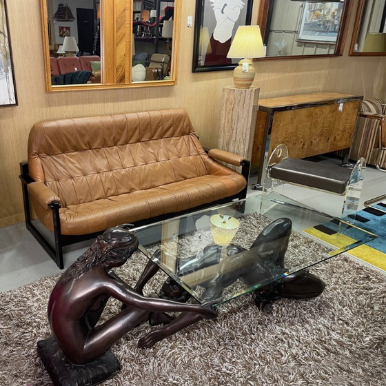 Image 1 of C. Conndray Bronze Figural Sculpture Coffee Table with Glass Top