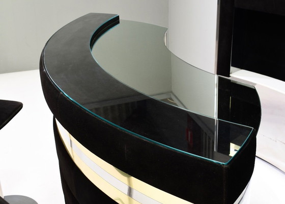 Image 1 of Cocktail Bar in pelle scamosciata nera, ottone e cromo di o nello stile di Willy Rizzo - Italia, anni '70