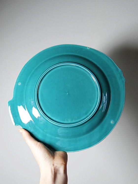 Image 1 of Set of 5 vintage turquoise earthenware fish plates from the 1960s-70s