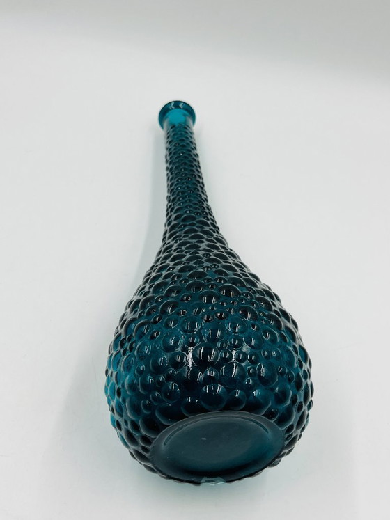 Image 1 of Empoli Vase, Blue Glass with Vintage Relief Pattern