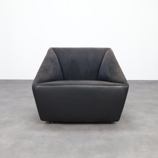 Postmodern Leather Armchair on Wheels by Cor