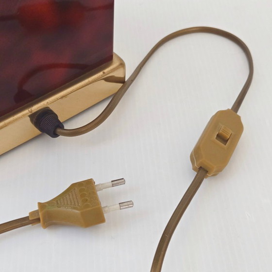 Image 1 of Vintage lamp uit de jaren 70 van Jean-Claude Mahey, uitgevoerd in schildpadkleurig metaal en verguld messing.