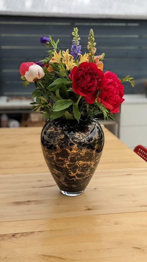 Terroso - Vase - Verre Noir soufflé à la Bouche - Aspect Luxueux, élégant et stylé - 33 cm de Haut - Aspect marbre - Vase à Fleu