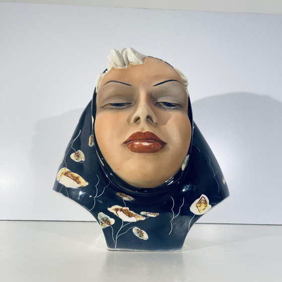 Triart Bassano Buste Visage de Femme avec Voile Sculptures, 1940 – Ceramic, Art Deco (photo 10 of 15)
