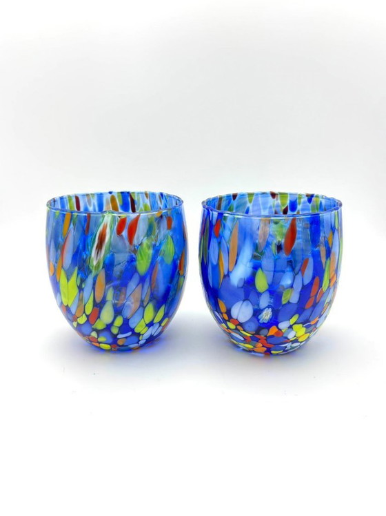 Image 1 of Set di 6 bicchieri in vetro soffiato veneziano con murrine Effetre Murano fuse nel vetro, hand made in italy.