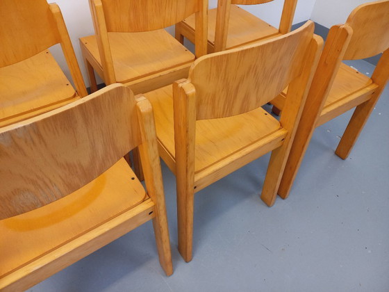 Image 1 of Set of 6 minimalist vintage beechwood chairs from the 70s and 80s