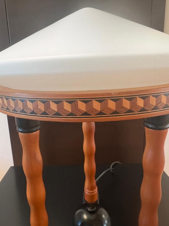 Temde Leuchten Lamp - Turned wood and RARE conical white opal glass shade, Table lamps, Beige (photo 4 of 8)