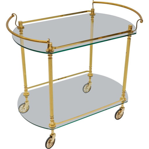 Carrito de bar vintage de latón y cristal, Italia, 1960