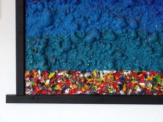 Obra de arte abstracta con textura, azul y multicolor, CB, Pinturas y dibujos, Otro, Madera (foto 3 de 11)